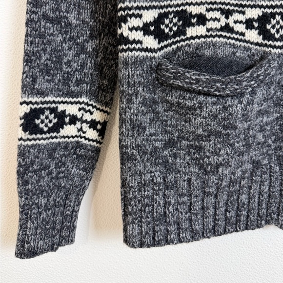 TNA Lambswool Fair Isle Zip Cardigan Sweater Ram Motif Grey Cream Size Small - Picture 6 of 16